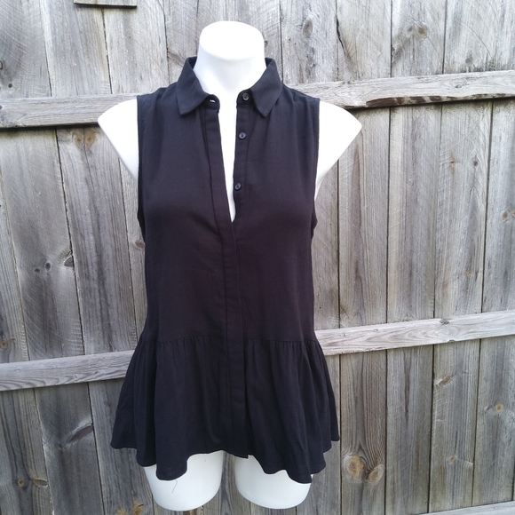 DOE & RAE BUTTON DOWN, BACK TIE SLEEVELESS BLOUSE SMALL - Picture 1 of 8
